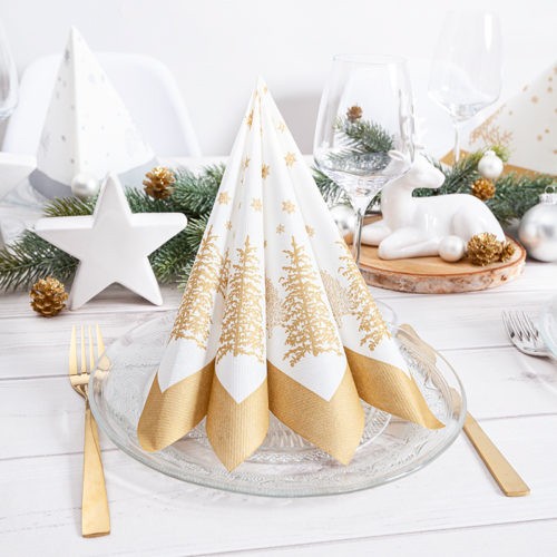 Tree & Snowflakes Gold Airlaid Napkin, Home Fashion, 40cm