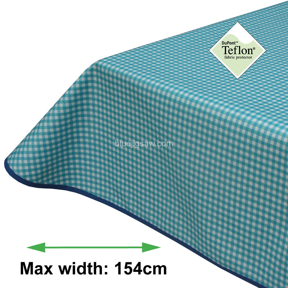 Soft Blue Gingham 5mm Acrylic Coated Tablecloth with Teflon