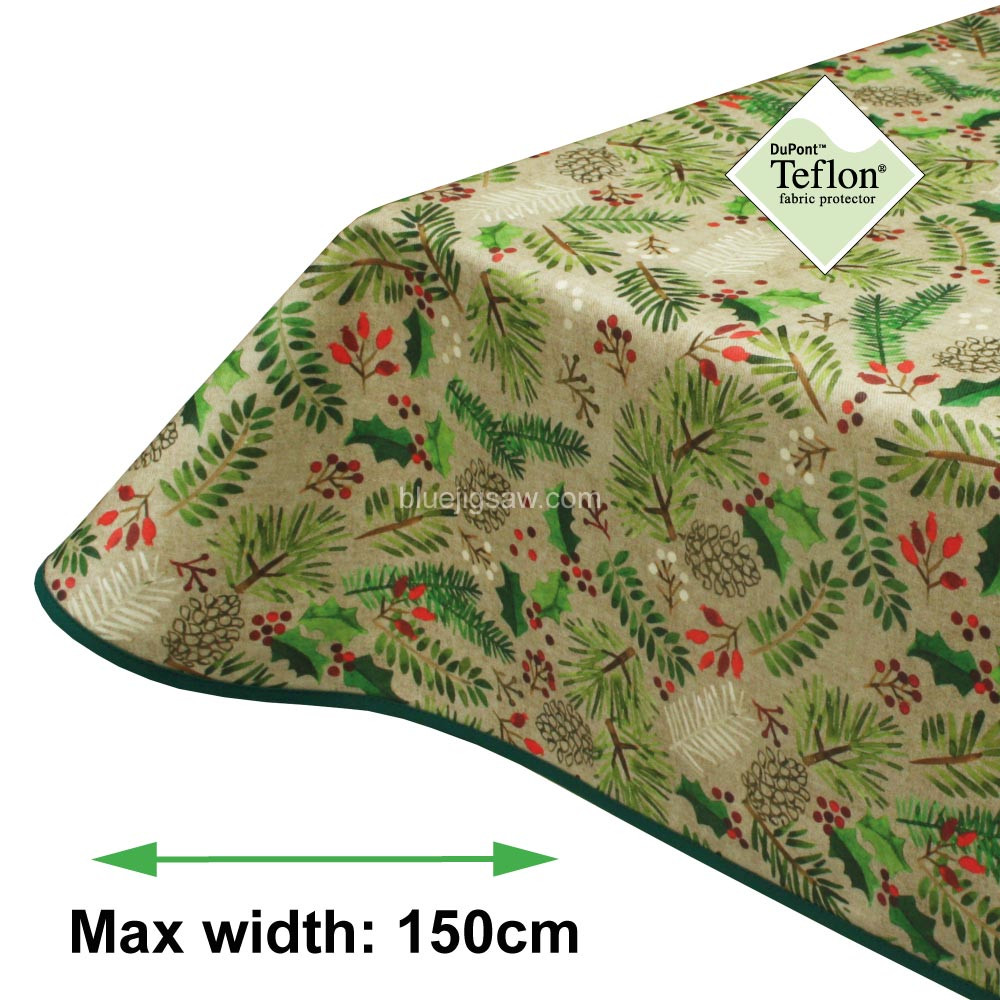 Holly Christmas Acrylic Coated Tablecloth with Teflon