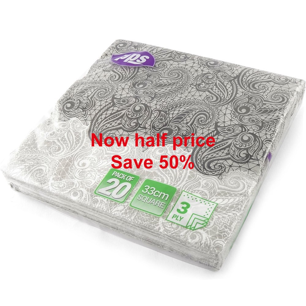 PPS 3ply 33cm Paper Napkins Black Paisley