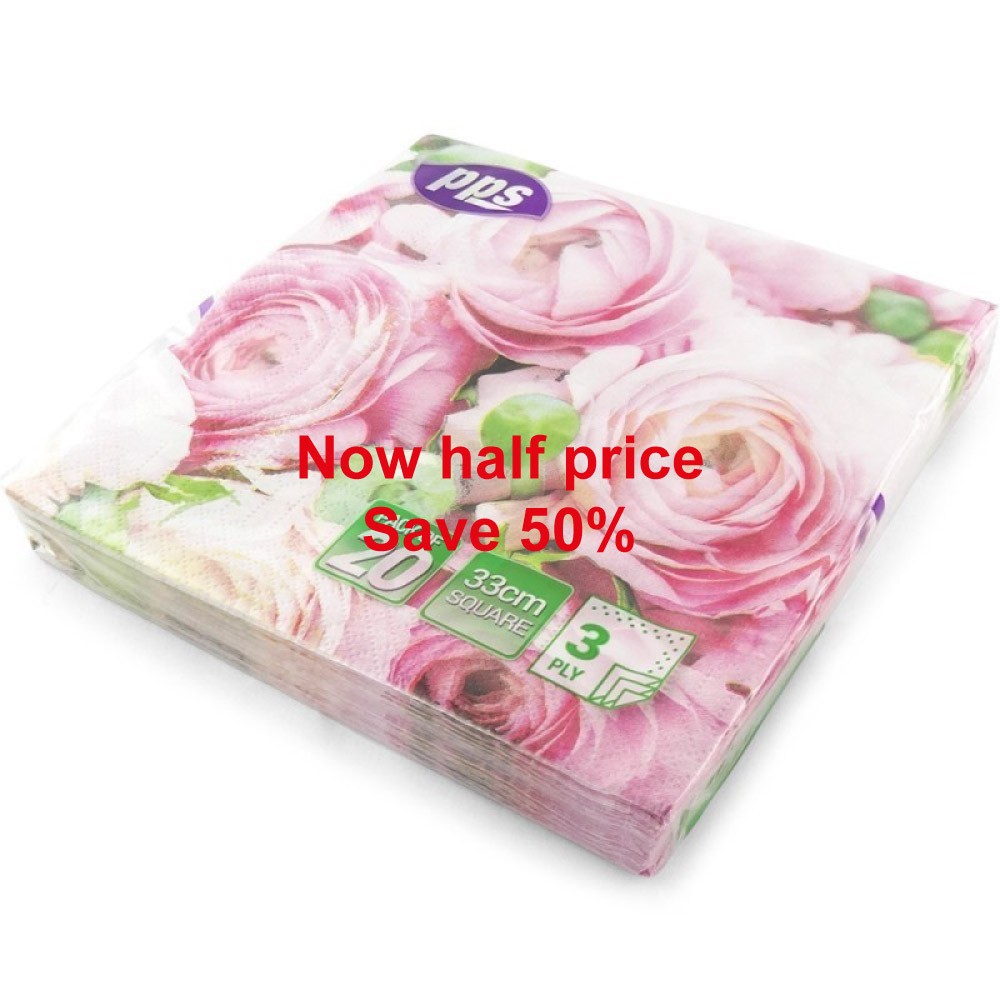 PPS 3ply 33cm Paper Napkins Pink Roses