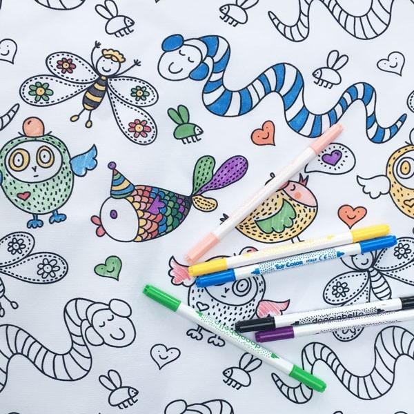 Doodle Animal Remnant Fabric - unfinished edges