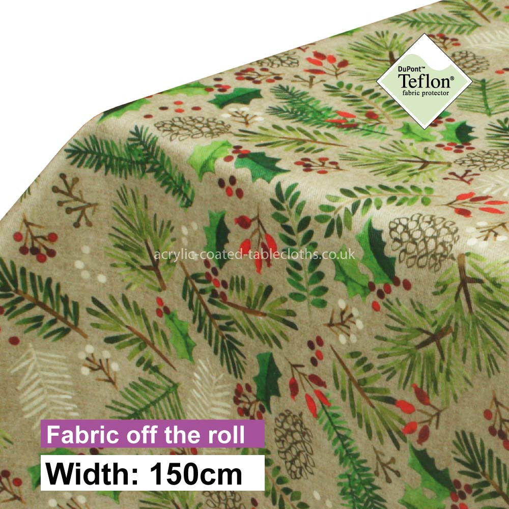 Holly Christmas Acrylic Coated Fabric