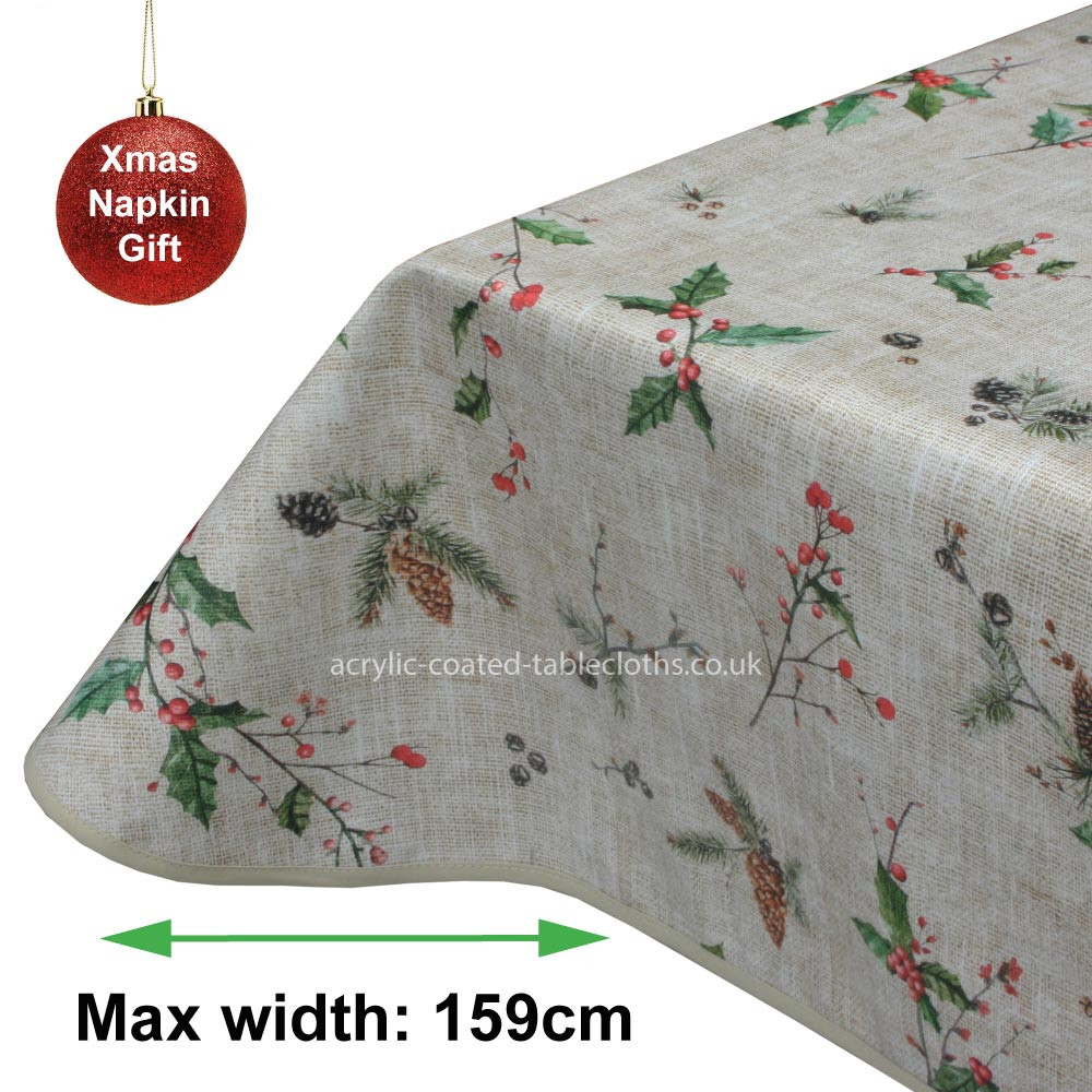 Christmas Holly Acrylic Coated Tablecloth with Teflon