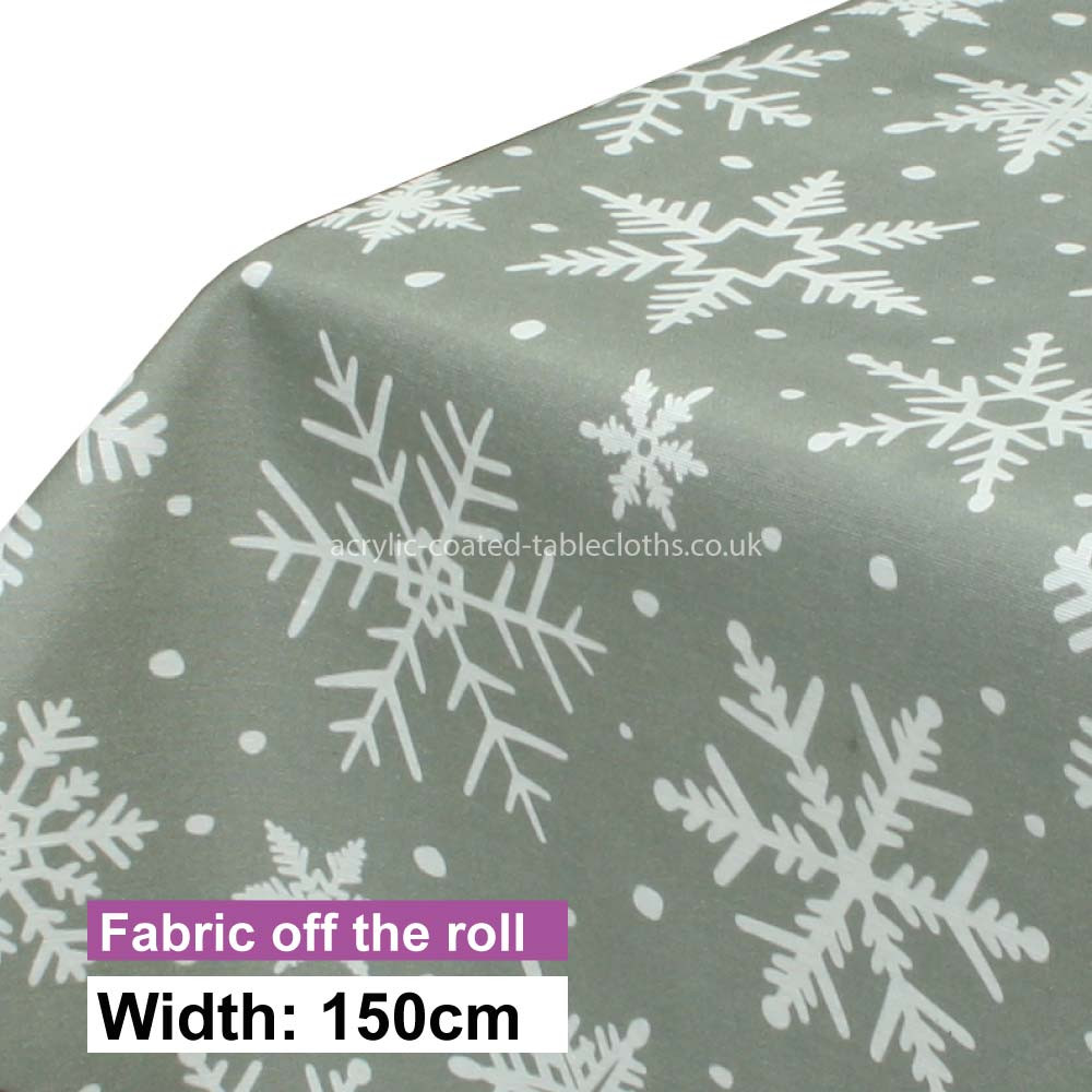 Christmas Snowflakes Warm Grey Acrylic Coated Fabric