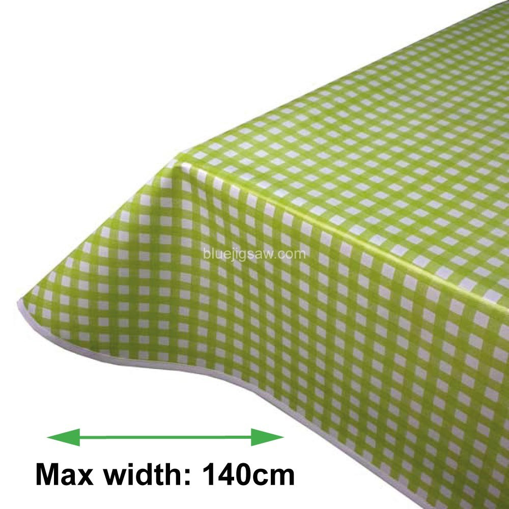 Lime Green Check PVC Tablecloth With Bias Binding & Rounded Corners