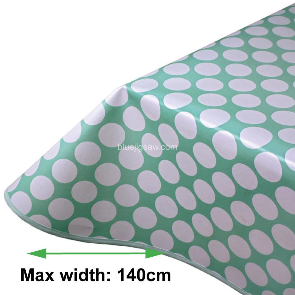 Large Spotty Seafoam PVC Tablecloth With Bias Binding & Rounded Corners
