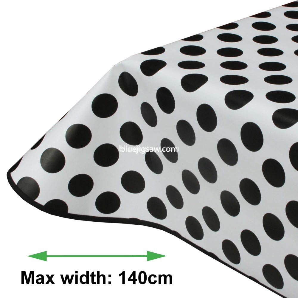 Large Spotty Black PVC Tablecloth With Bias Binding & Rounded Corners