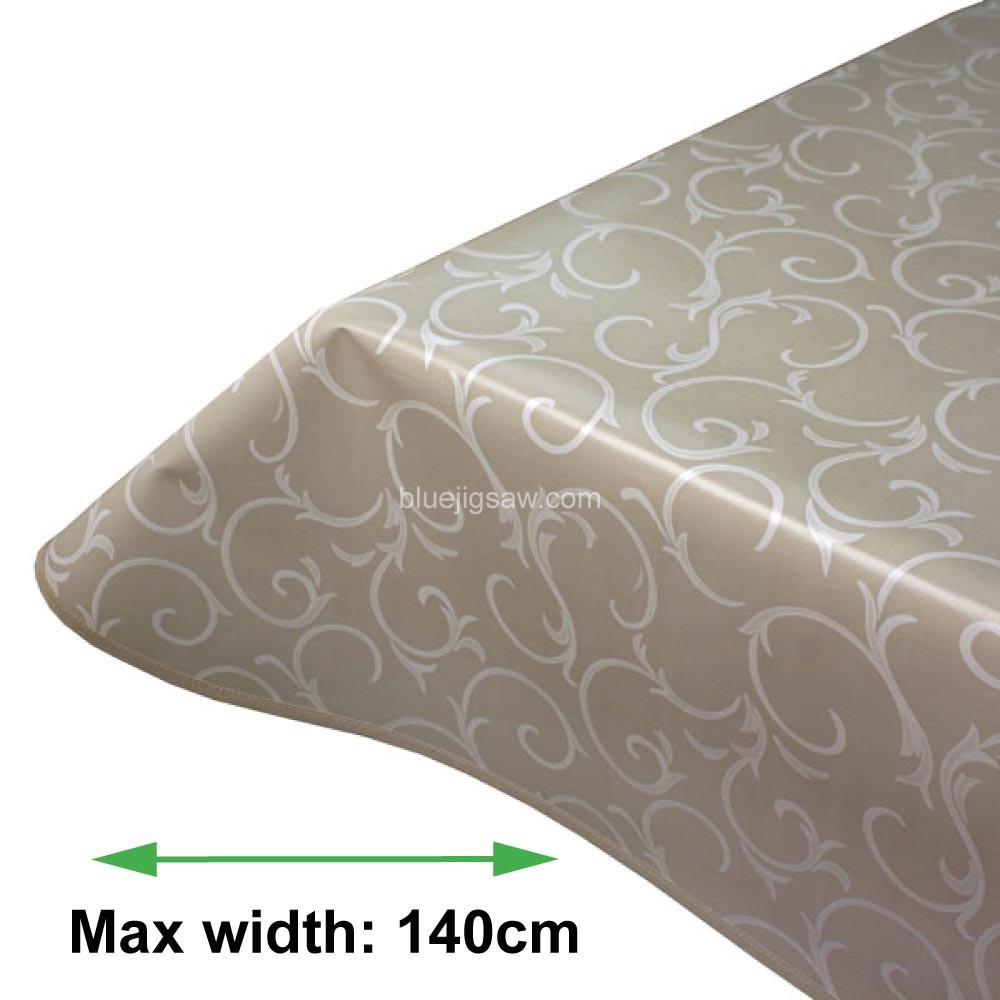 Scroll Smoke PVC Tablecloth With Bias Binding & Rounded Corners