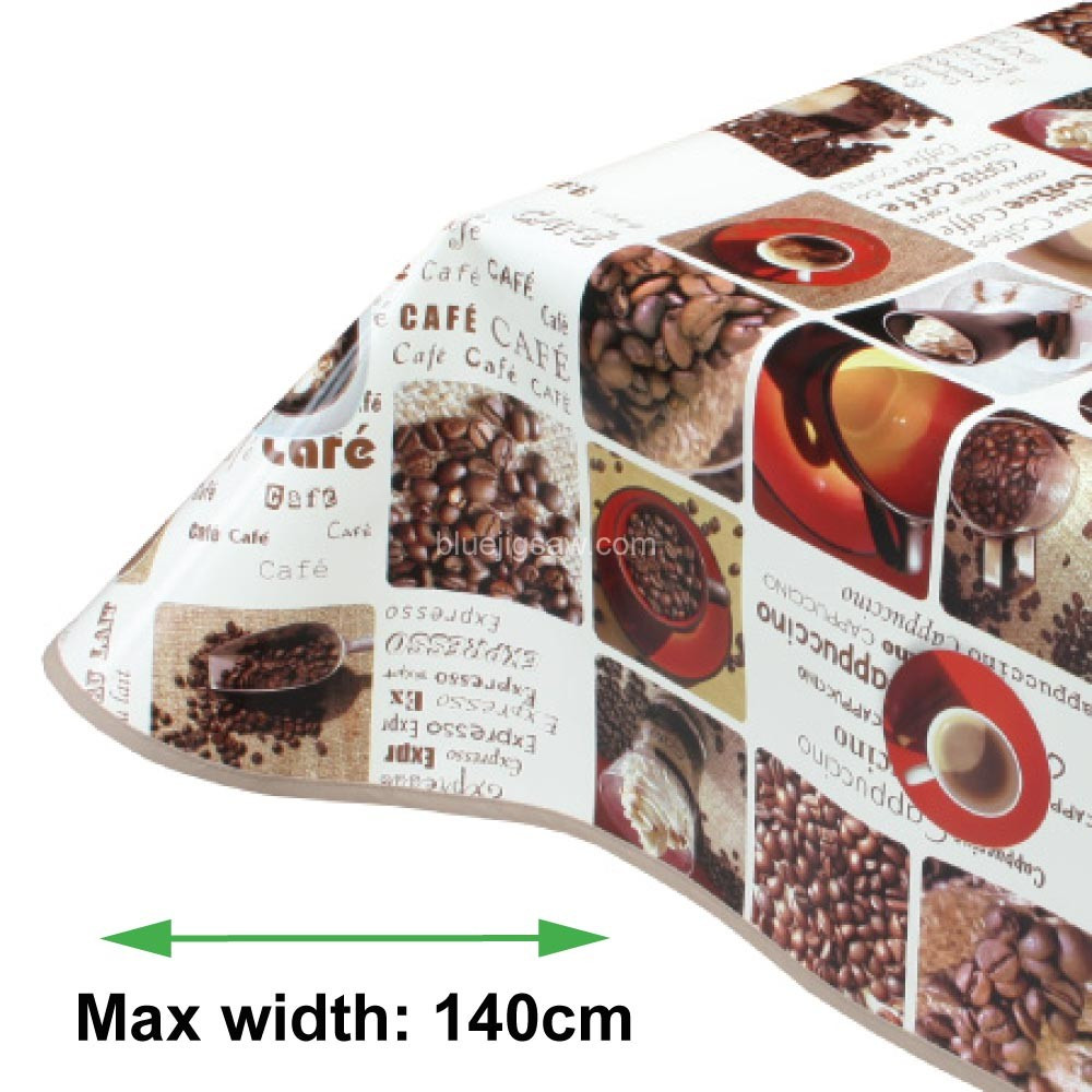 Coffee Time PVC Tablecloth With Bias Binding & Rounded Corners