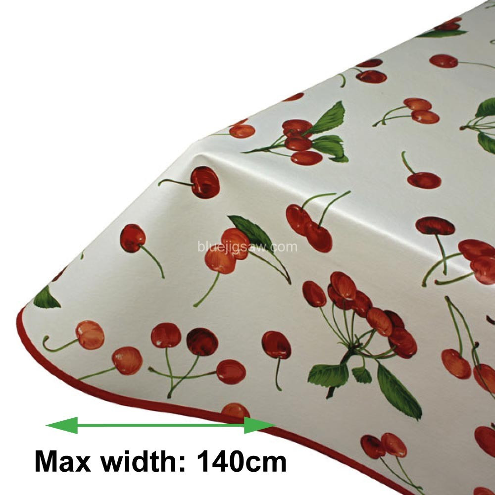 Cherries PVC Tablecloth With Bias Binding & Rounded Corners