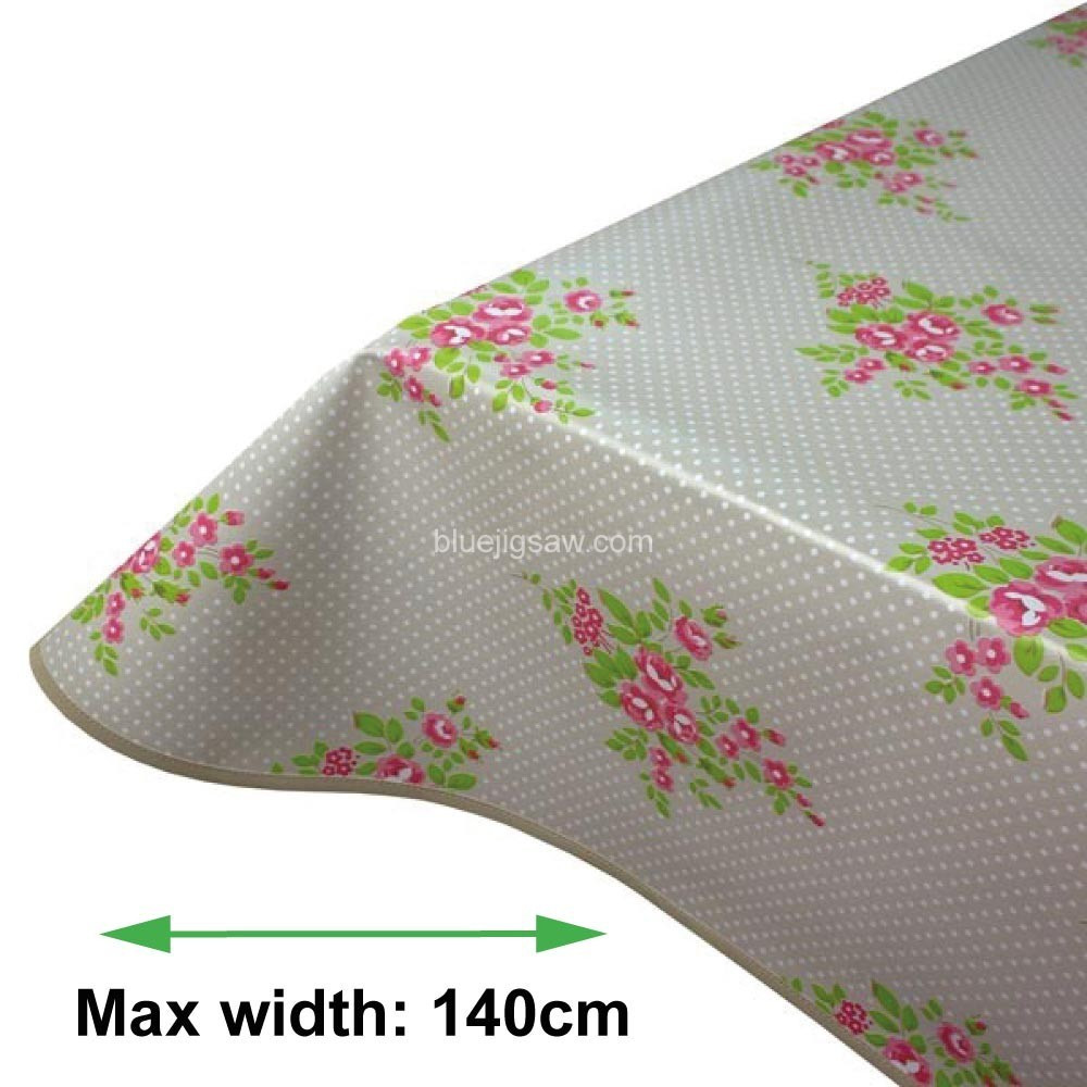 Spots & Flowers PVC Tablecloth With Bias Binding & Rounded Corners