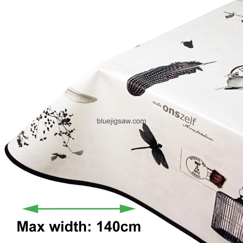 Birds & Feathers PVC Tablecloth With Bias Binding & Rounded Corners