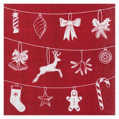 Home Fashion 3ply 33cm Paper Napkins, Xmas Symbols Red