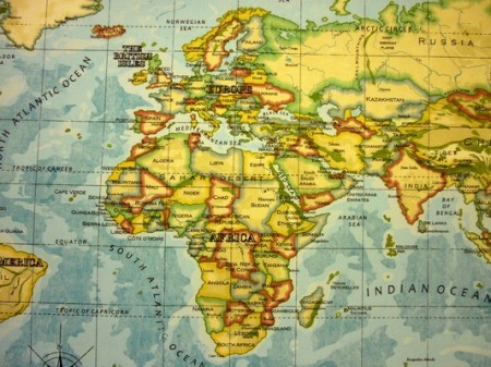 Prestigious Textiles World Maps Fabric, Azure, Remnant