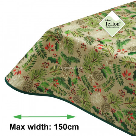 Holly Christmas Acrylic Coated Tablecloth with Teflon