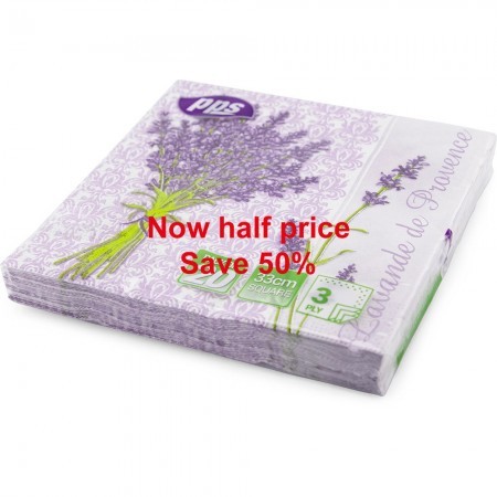 PPS 3ply 33cm Paper Napkins, Lavender Flower