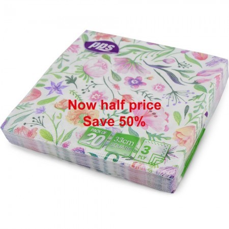 PPS 3ply 33cm Paper Napkins, Flower