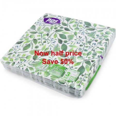 PPS 3ply 33cm Paper Napkins, Green Leaf