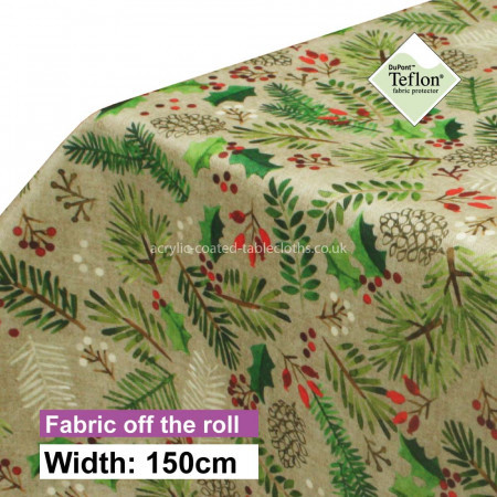 Holly Christmas Acrylic Coated Fabric