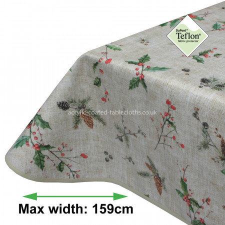 Christmas Holly Acrylic Coated Tablecloth with Teflon