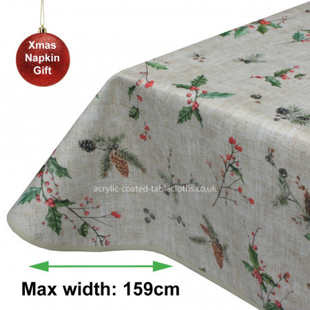 Christmas Acrylic Coated Tablecloth Christmas Holly