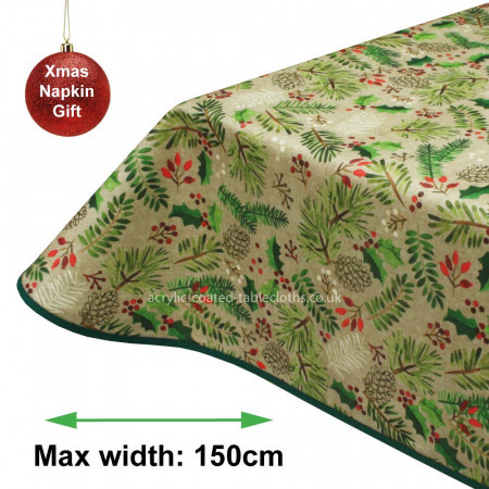 Christmas Acrylic Coated Tablecloth Holly Christmas