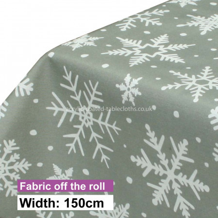 Christmas Snowflakes Warm Grey Acrylic Coated Fabric