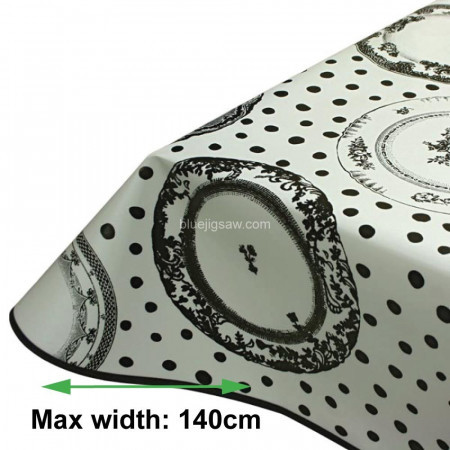 Vintage Plates Black Vinyl PVC Tablecloth