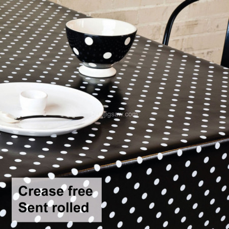 Black Polka Dot Vinyl PVC Tablecloth