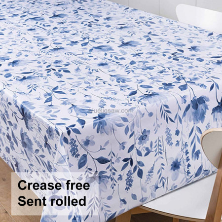 Watercolour Blue Vinyl PVC Tablecloth