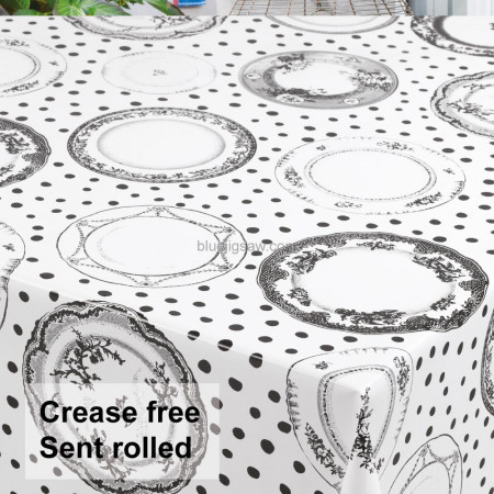 Vintage Plates Vinyl PVC Tablecloth